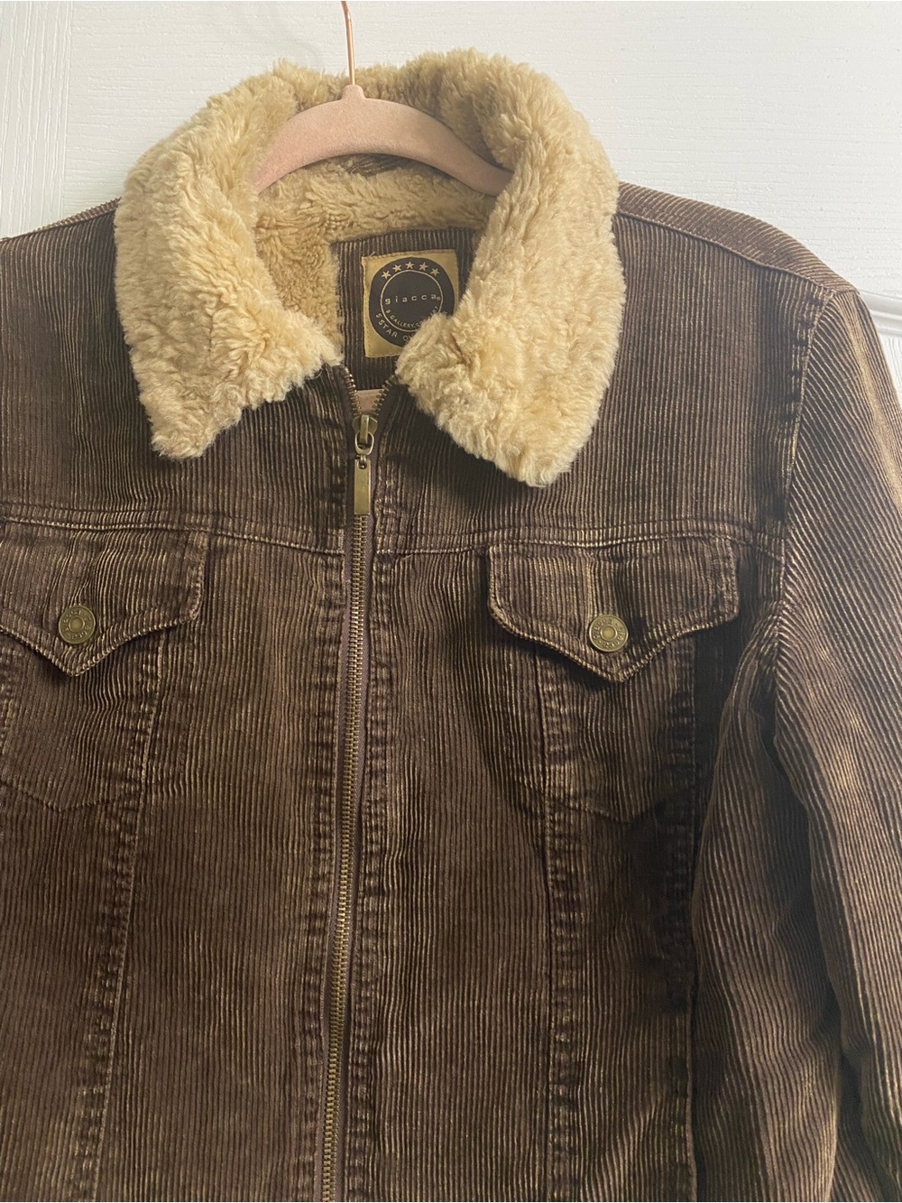 Vintage 90s Giacca Corduroy Sherpa Crop Penny Lane Y2K Brown Trucker Jacket M - Picture 6 of 13